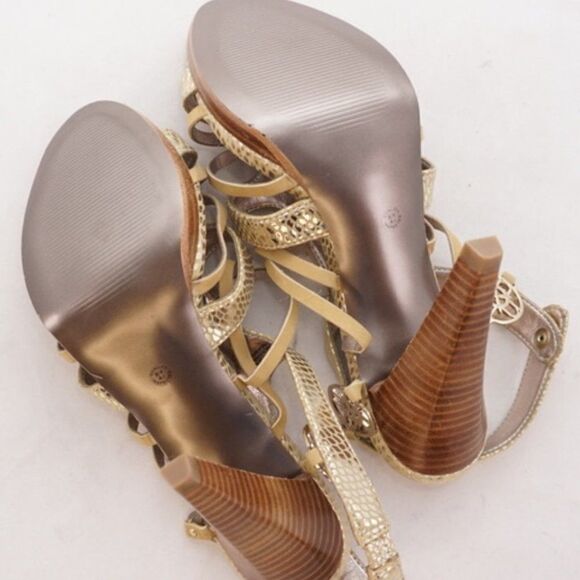 Nicole Miller Metallic Gold Sandal Heels, 7 - Picture 11 of 12